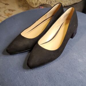 C&M Chunky Mid-Heels Pointed Toe Pumps Leather Lining Business Office Classic